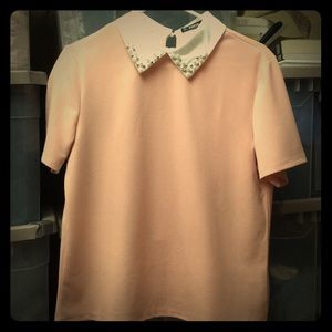 Pinky Nude pearl collar blouse